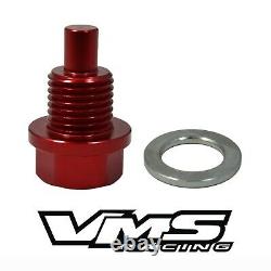 Vms Racing Magnetic Oil Pan Drain Plug Bolt + Crush Washer Red For Honda Acura B