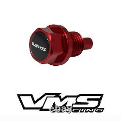 Vms Racing Magnetic Oil Pan Drain Plug Bolt + Crush Washer Red For Honda Acura B