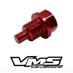 Vms Racing Magnetic Oil Pan Drain Plug Bolt + Crush Washer Red For Honda Acura B